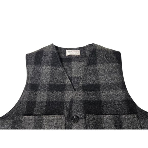 Vintage Filson Mackinaw Wool Vest Gray Buffalo Plaid Men's Size 43 Buttoned USA - Picture 2 of 8